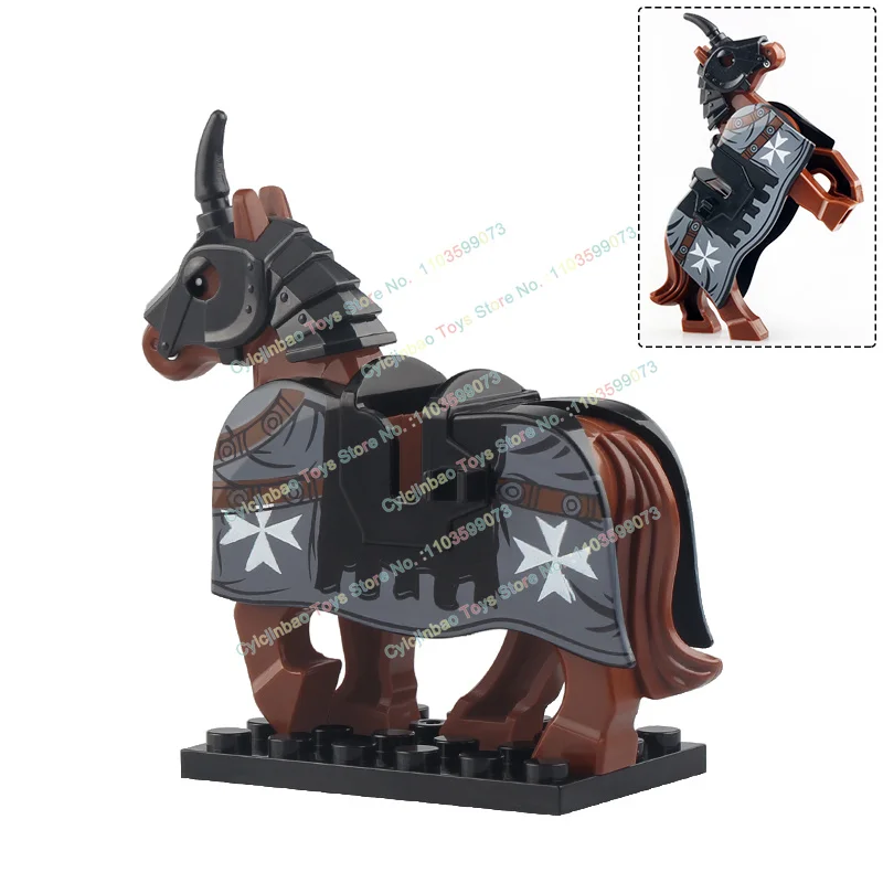 Medieval Military Cavalry Crusader Mounts War Horse Teutonic Knights Templar Building Blocks Bricks Toys For Children X0317