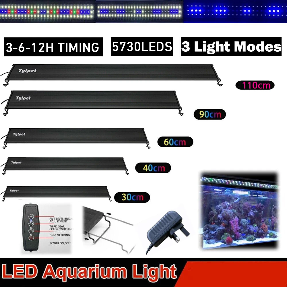 30-110 Aquarium Led Light Adjustable Timer Full Spectrum Fish Tank Light Underwater Aquariums Decoration Lighting Planted Lights