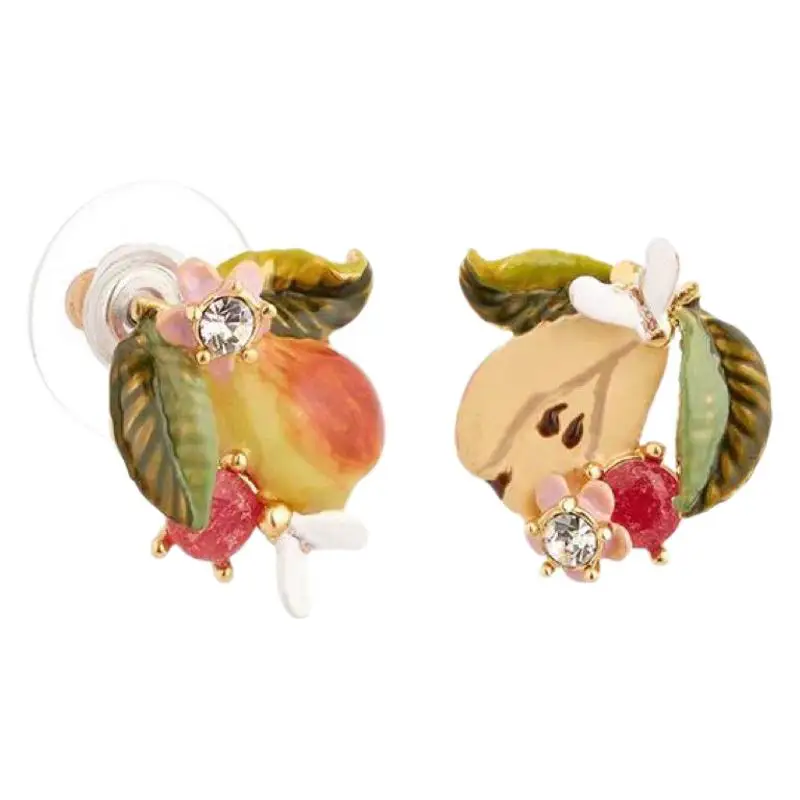 New Pastoral Style Cute Hand-painted Fruit Color Story Series Asymmetric Design AB Style Sweet Pear Earrings for Women Christmas