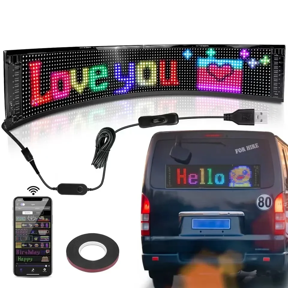 CarScrolling Advertising LED Sign USB 5V Bluetooth App Control Logo Light Custom Text Pattern Animation Programmable Display Car