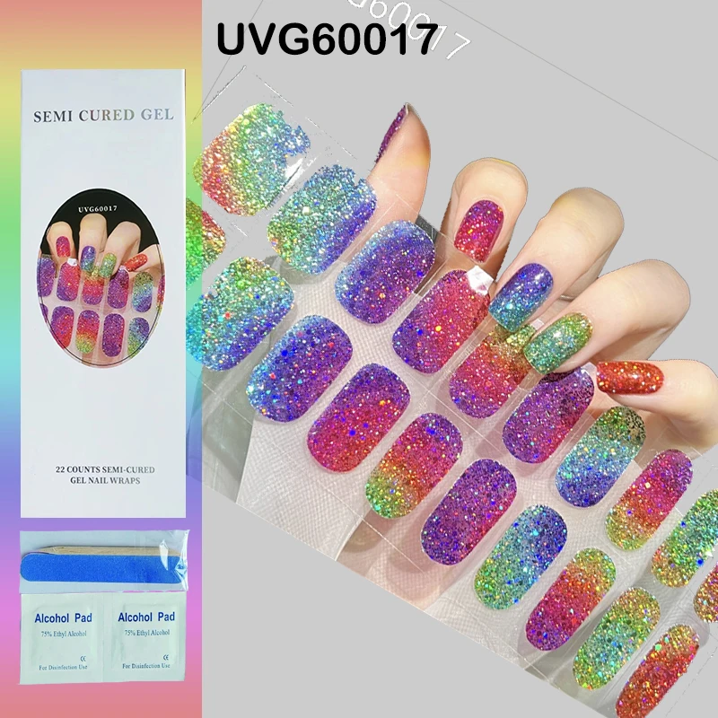 Halbgehärtete Gel-Nagelstreifen, Blumenmuster, Farbverlauf, selbstklebende Gel-Nagelwickel, Gel-Nagelaufkleber, benötigen UV-Lampe zum Aushärten