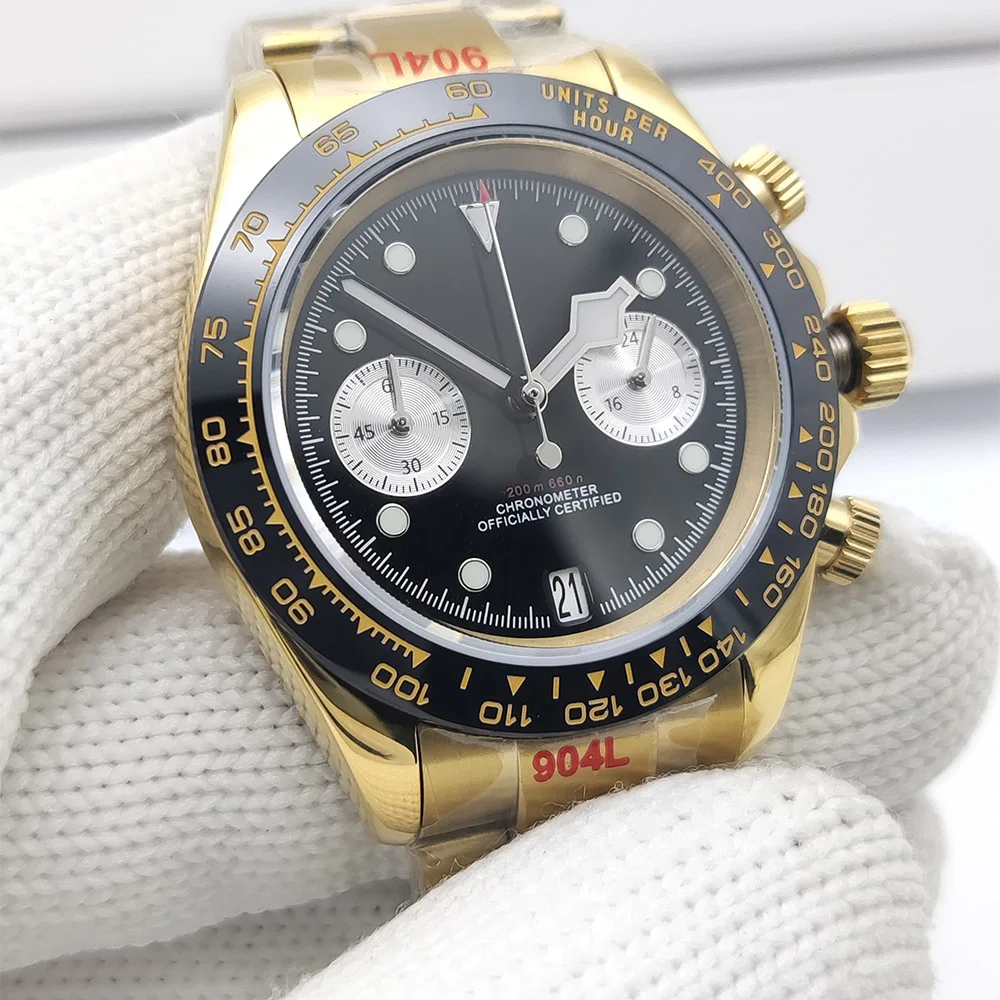Rose gold VK64 Vintage Men's Watch 39mm Stainless Steel Men's Quartz Watch Speed Sport Chronograph AR Sapphire