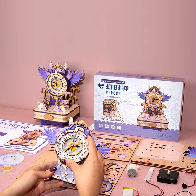 DIY 3D Holz Traum Fantasie Uhr Spieluhr Miniatur Modell Kits Puzzles Können Bewegen für Freunde Weihnachten Geschenke Wohnkultur