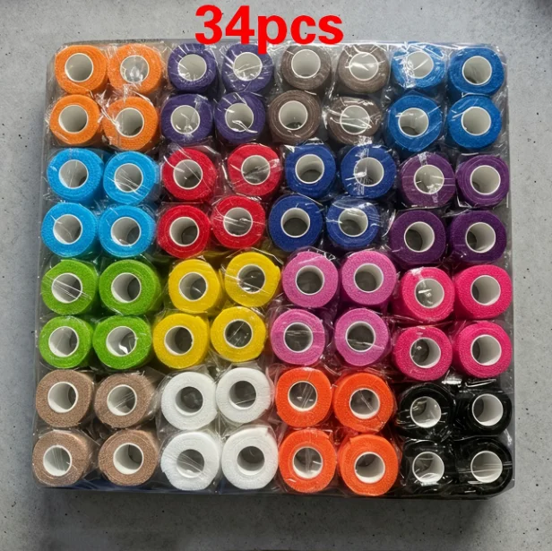 34 Rolls Self Adhesive Non-Woven Bandage, Multi Colors Optional No Residue Elastic Wrap, Hand-Tear Breathable Athletic Tape for