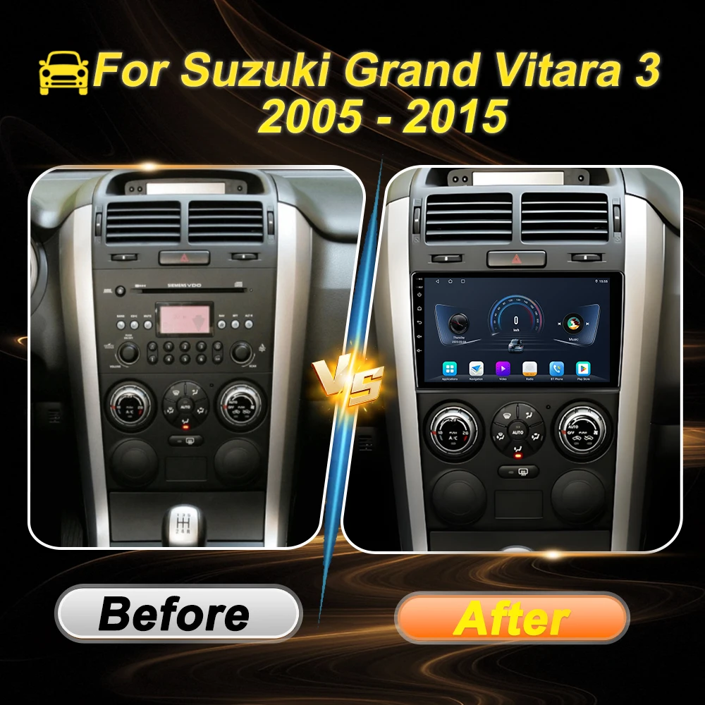2 Din Carplay Android Auto Car Radio Android 15 لسوزوكي جراند فيتارا 3 2005 - 2015 مشغل فيديو الوسائط المتعددة 8 Core GPS Wifi 4G