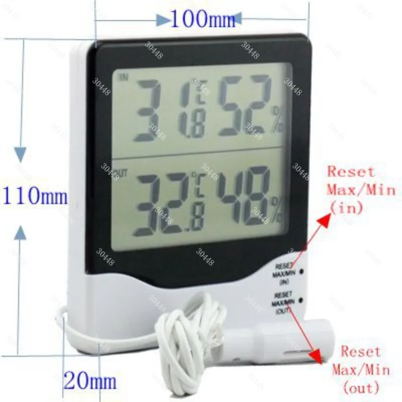 Large-screen industrial electronic temperature and humidity meter with probe, high-precision wall-mounted household indoor air