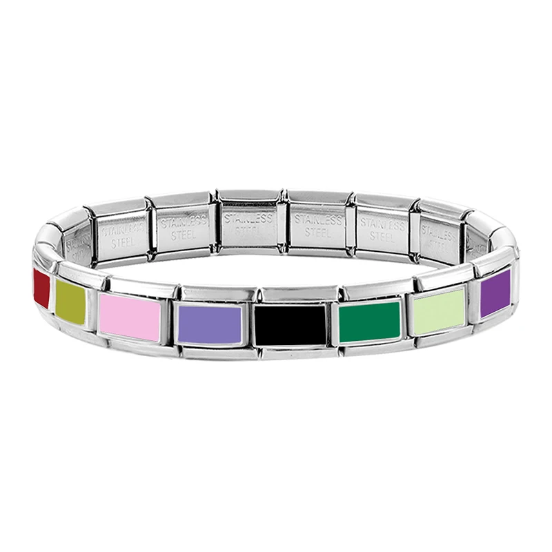 New 1PC Colorful Solid Color Italian Charm Link Fit 9mm Stainless Steel Sweet Women Bracelet Jewelry Making DIY Gifts Wholesale