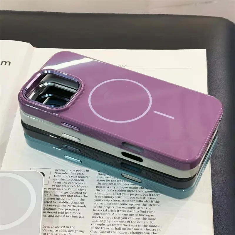 Simple Solid Color Magnetic Magsafe Phone Case For iPhone 13 14 15 16 Pro Max Plus Wireless Charging Metal Lens Shockproof Cover