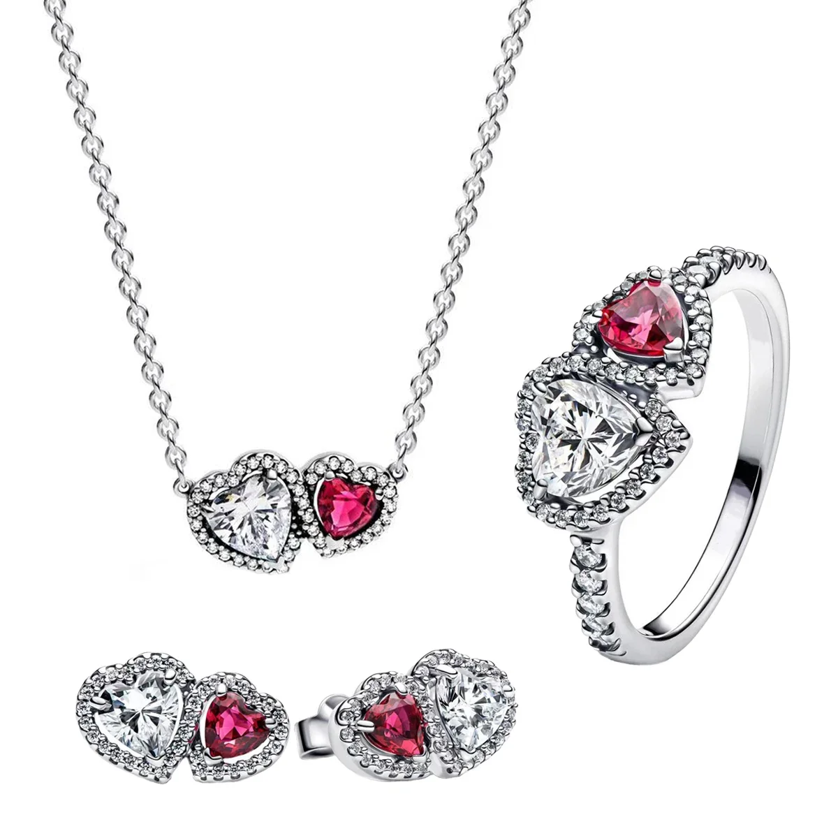 الملونة ربطة القوس فيونكة القلب مجموعة حلقة أقراط قلادة 925 فضة الزركون الساطع الدائري الأصلي DIY بها بنفسك النساء غرامة مجوهرات هدية #4