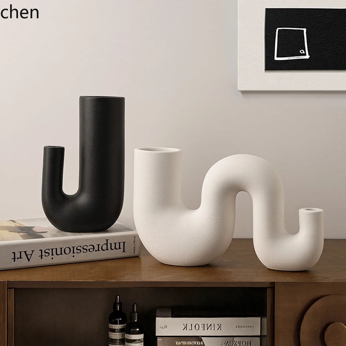 CZ Wabi-sabi style irregular-shaped ceramic vase, high-end home decor for living room, entryway, and TV cabinet