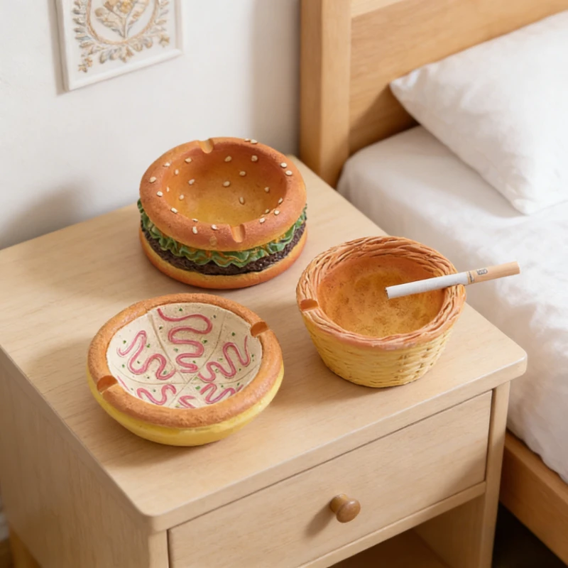 

Изысканная креативная пепельница в виде яичного тарта, гамбургера, пиццы, из керамики и смолы, милая домашняя пепельница, высококачественный мультяшный декоративный элемент