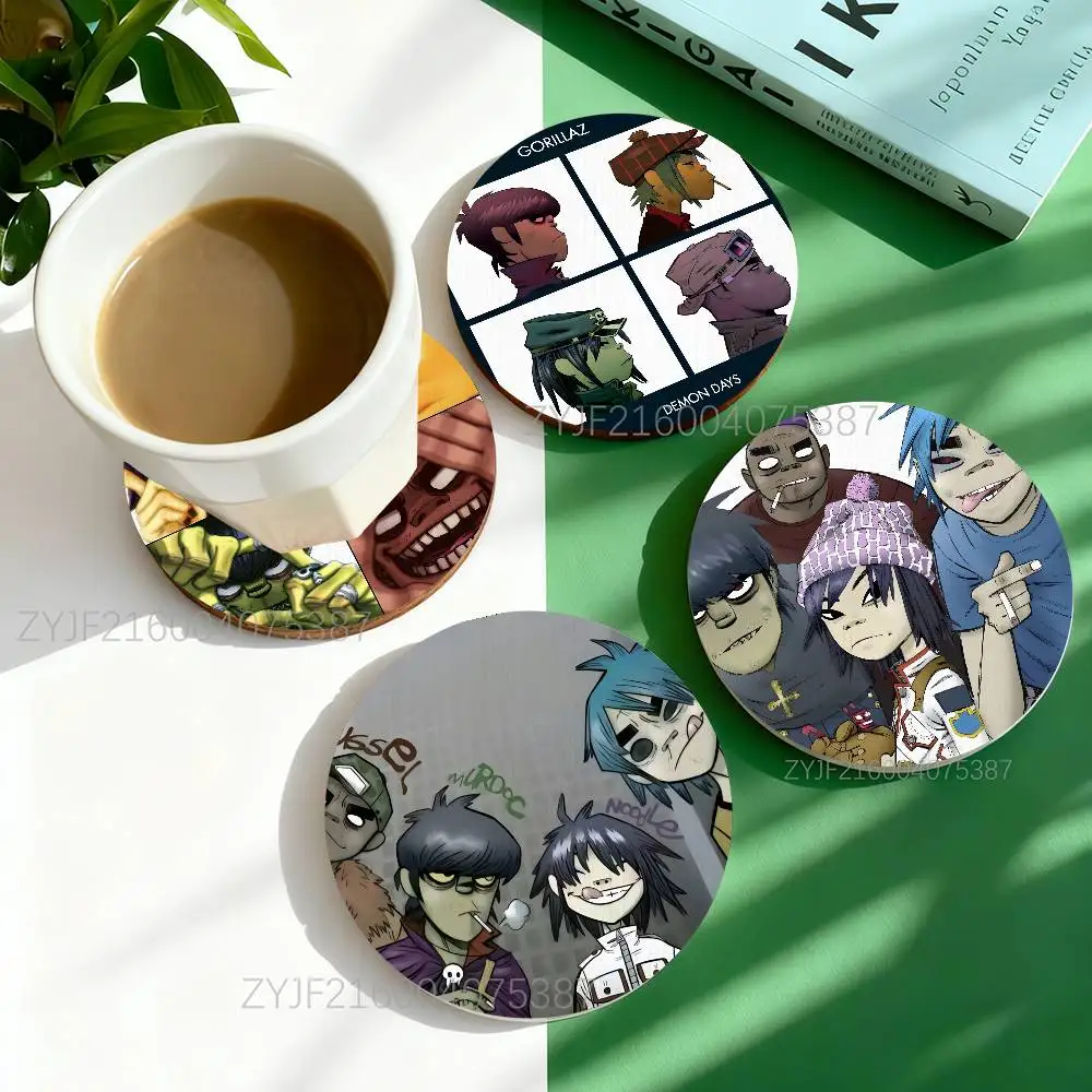 G-Gorillaz Cracker Island Round Wooden Coasters For Cute Design Suitable for Drinks Tea,Coffee Home Perfect Gift Choice Holidays