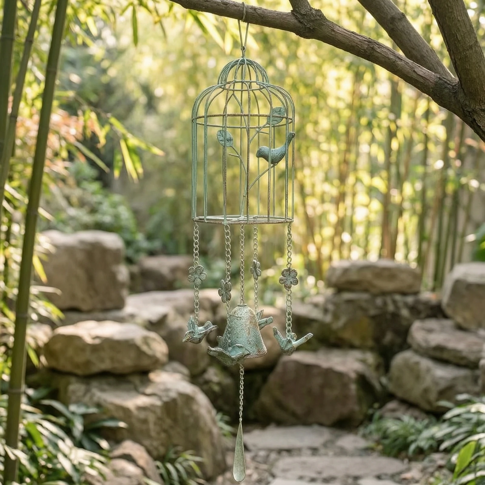 Birdcage Wind Chime Outdoor Wind Chime with Bell Decor Melodious Delicate for Homeowners, Garden, Patio