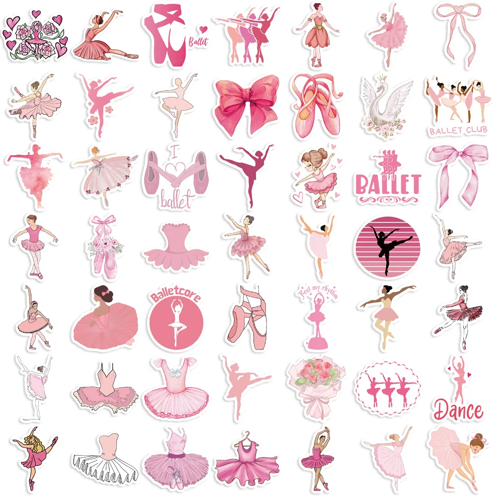 50pcs Cute Pink Ballet Dance Girls Stickers decorazione fai da te per Laptop Notebook valigia Laptop Phone Sticker Toy Art decalcomanie muslimah