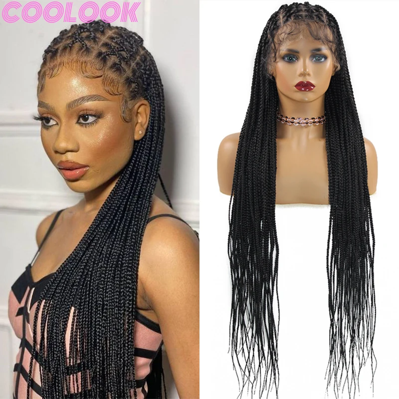 

36 Inch Synthetic Full Lace Box Braided Wigs Criss Cross Braids Lace Front Wigs for Black Women Knotless Braid Lace Frontal Wigs