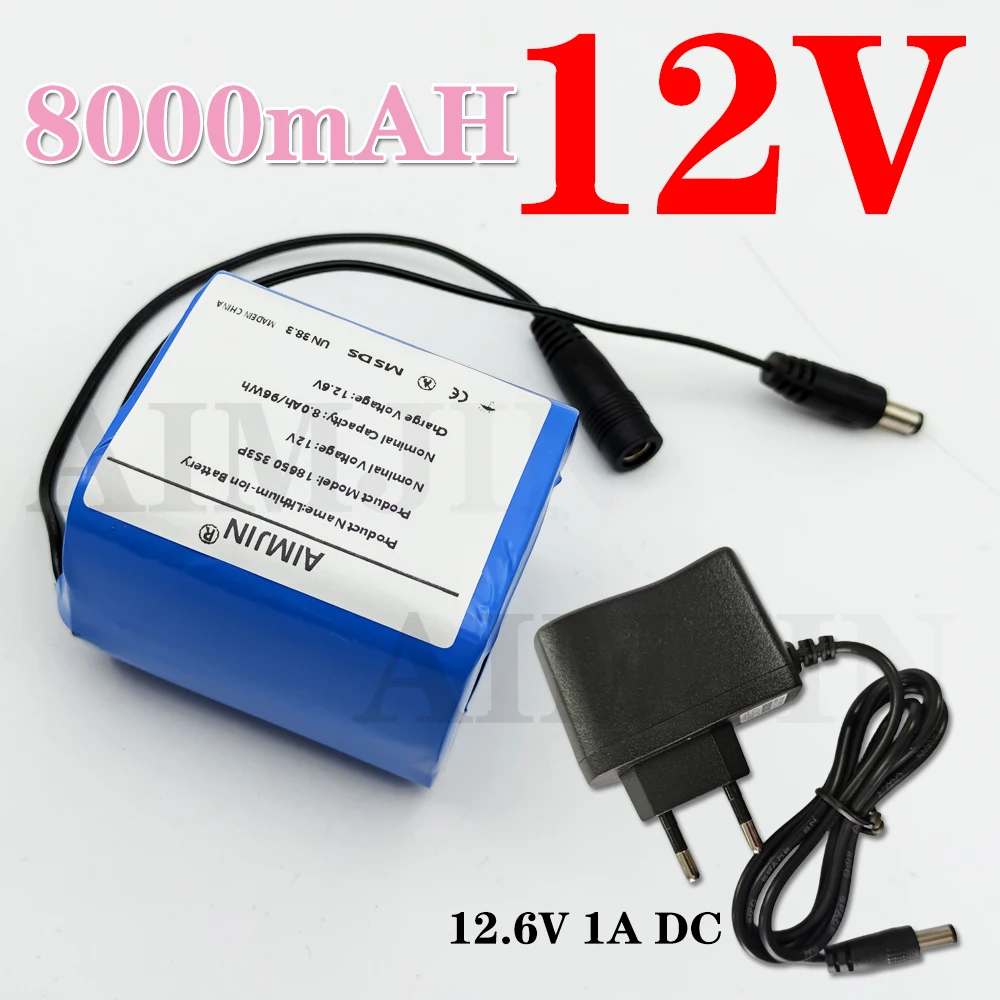 12V 8000mAh Rechargeable Lithium Ion Battery Pack 12V 8.0Ah 3S3P 18650 DC 12.6V for Electronics