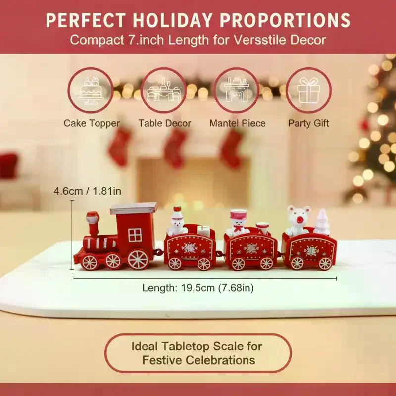 Christmas Mini Train With Snowman Bear Figurines Snowflake Patterns For Holiday Table Decor Xmas Gifts
