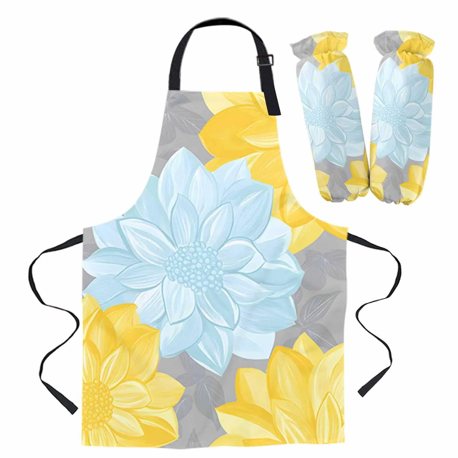 

Vintage Yellow Grey Flower Kitchen Apron Sleeveless Aprons for Cooking Home Cleaning Tool Aprons