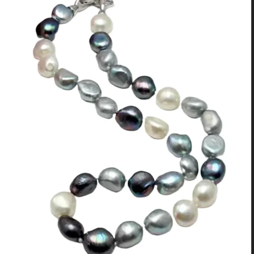 

CHARMING 17"10-12MM SOUTH SEA WHITE MULTICOLOR BAROQUE PEARL NECKLACE SILVER