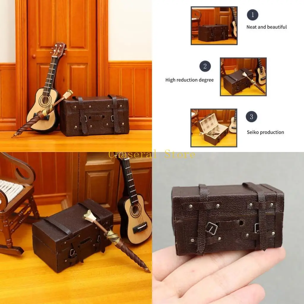 

E7CE Sturdy Dollhouses Accessory Miniature Leather Suitcase Coffee Color