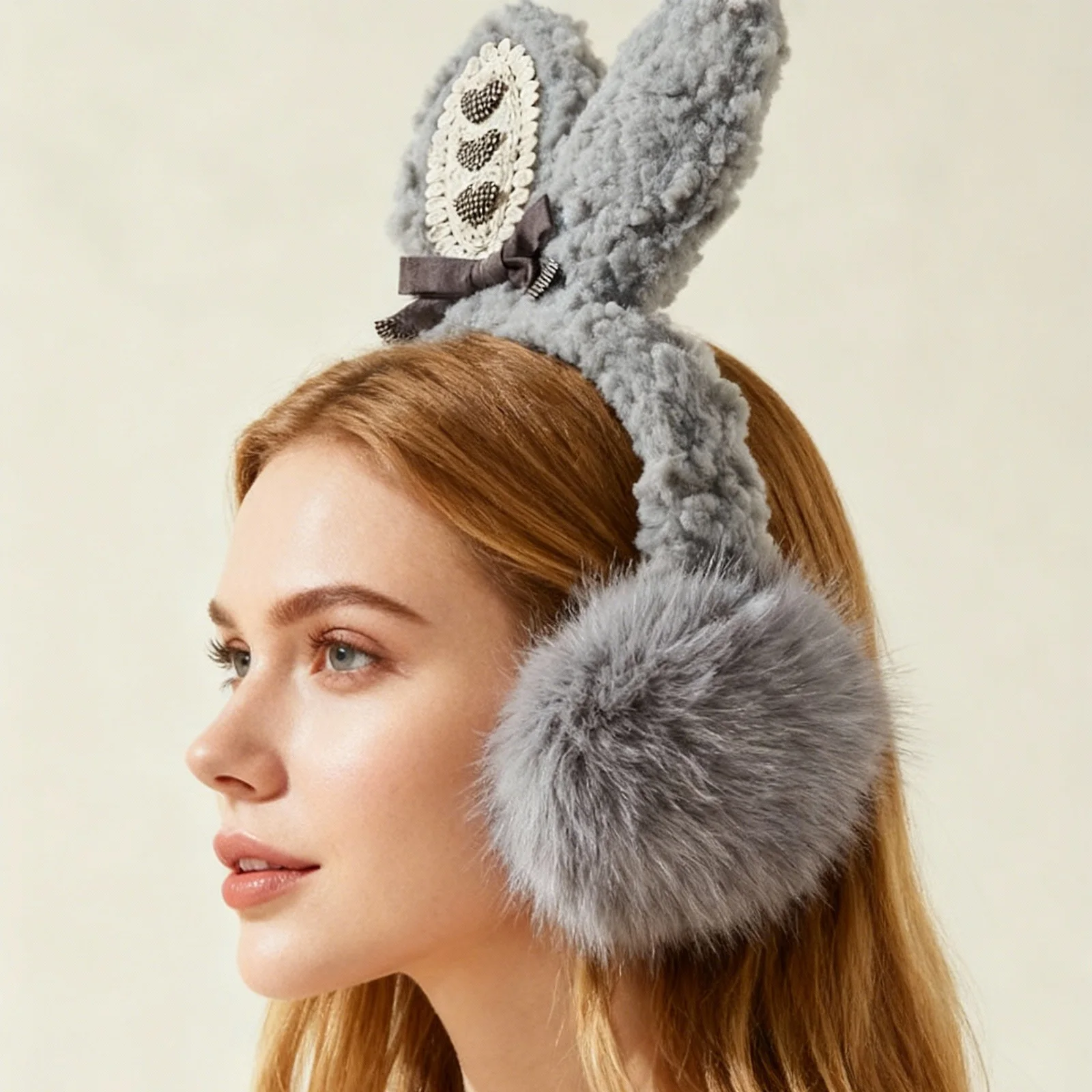 لطيف النساء الأذن يفشل غطاء للأذنين اكسسوارات الشتاء، أفخم الكبار التزلج تشغيل آذان أرنب يغطي حامي لعيد الحب #4