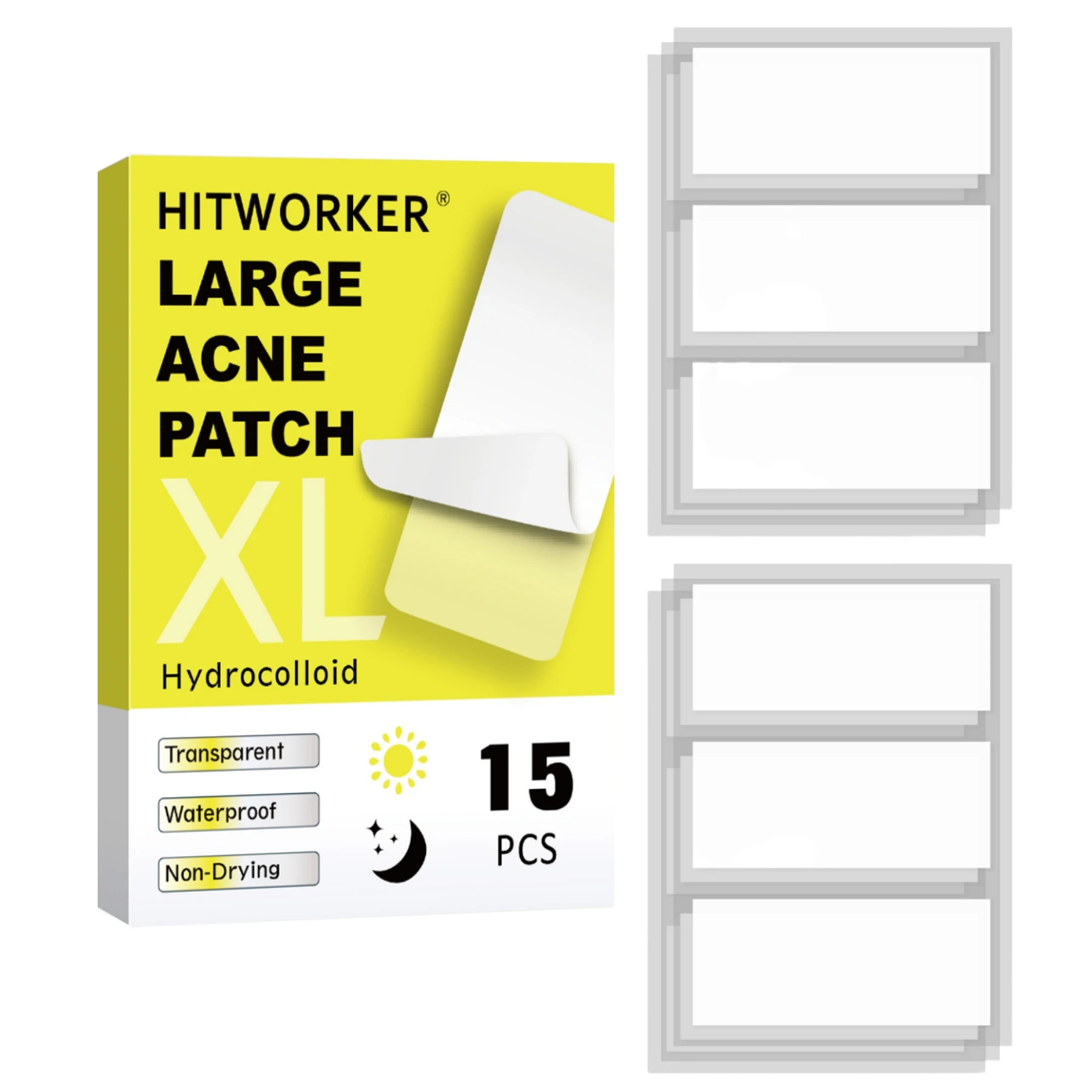 15 large-sized, long acne patches Can be cut to size Effectively absorbs impurities Suitable for face and body