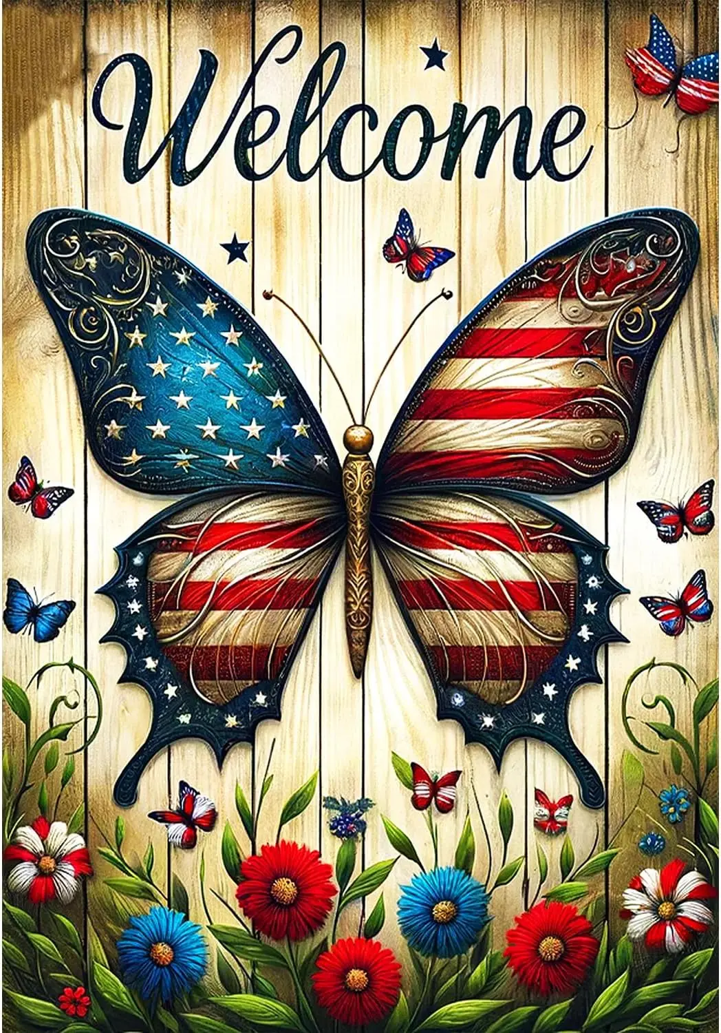 America Forever Patriotic Butterfly House Flag, 28 x 40 inch Double Sided, Stars and Stripes USA 4th Of July Yard Welcome Fl yyi