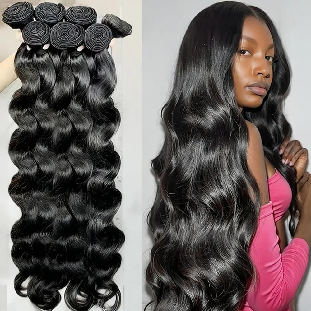 12A 30 40 بوصة البرازيلي الجسم موجة حزمة ريمي نسج 100% شعر الإنسان متموج موجة عذراء ملحقات المياه الطبيعية الأسود 3 4 حزم
