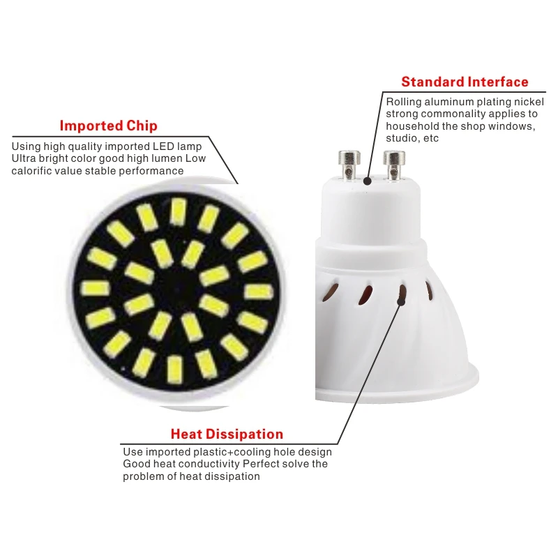 GU10 SMD LED Spotlight Lâmpada, Lâmpada, Bombillas, 24 LEDs, 220V-240V, 5733
