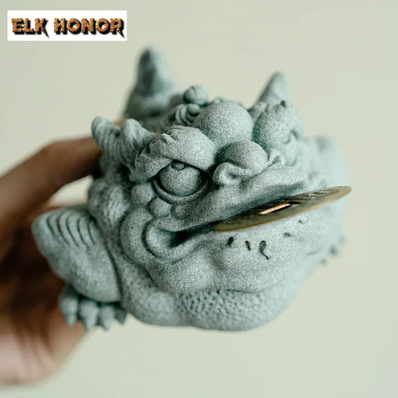 Green Sandstone Lucky Toad Tea Pet Three Legged Golden Toad Tea Pet Aesthetic Tea Figurine Home Landscape Tableware Accessories