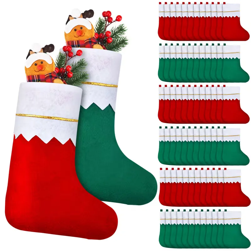 12-24PCS Christmas Stocking Hanging Gift Bag Fireplace Decor Holiday Ornament Party Display Home Decoration Festive Scene