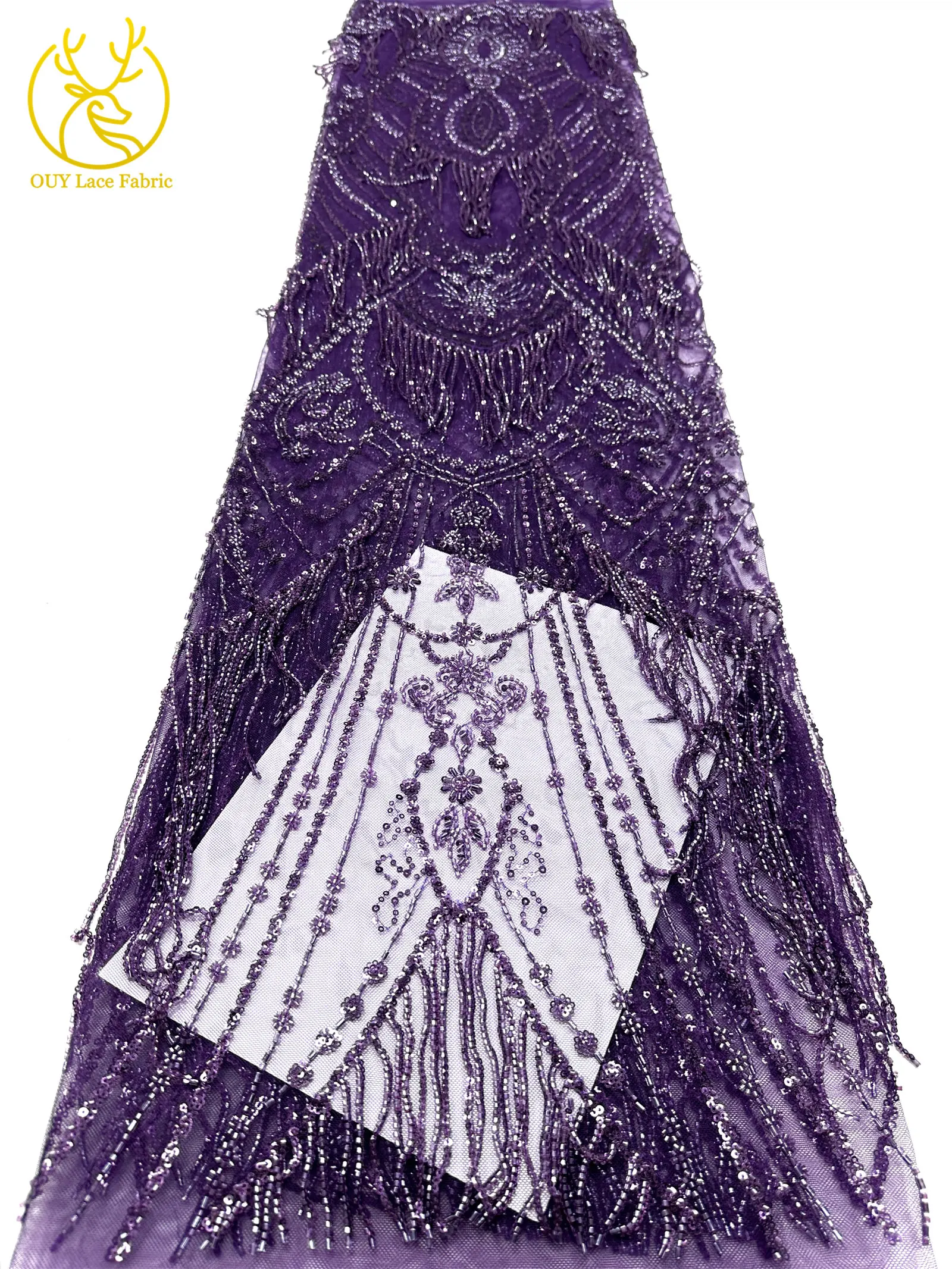 Roter 3D afrikanischer nigerianischer Perlen-Spitzenstoff, französischer Pailletten-Tüll, bestickter Spitzenstoff für Damen, Hochzeitsdekoration, Kleid, Nähen – Detail 22