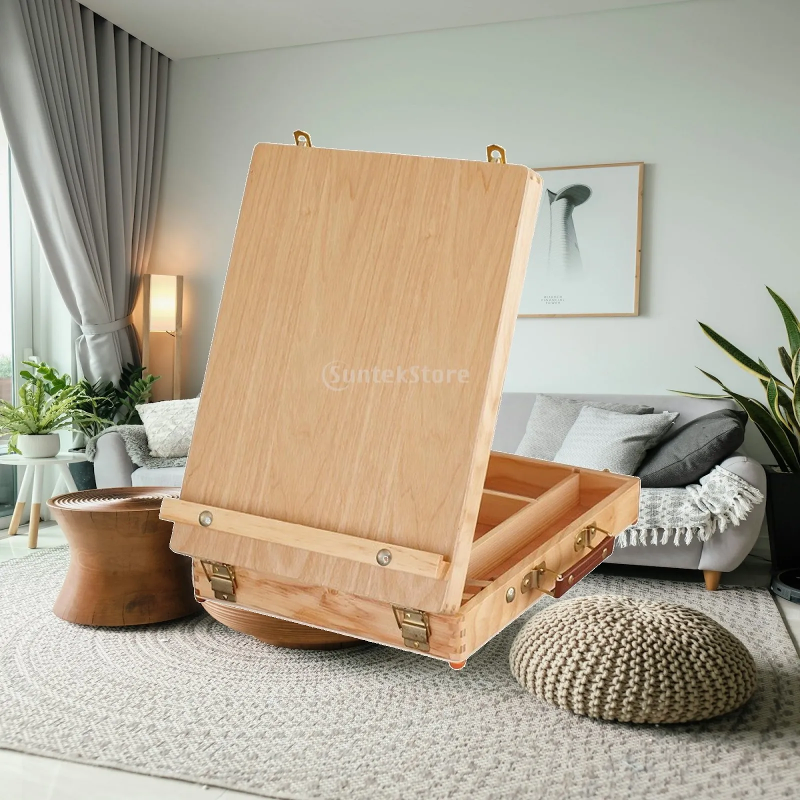 Easel with Carrying Handle | Hinged Upright Lid, Desktop Artist Easel, Portable,