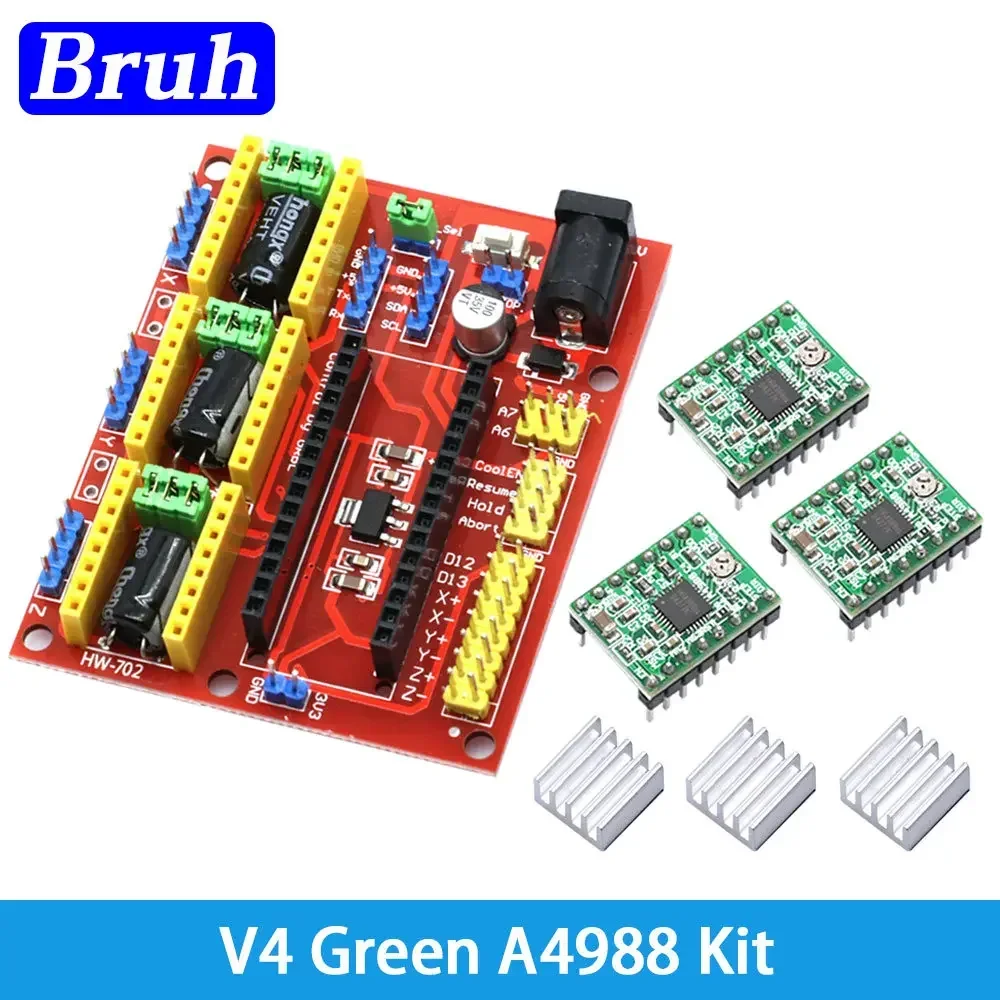 CNC Shield V4 Engraving Machine / 3D Printer / + 4pcs A4988 DRV8825 AT2100 Stepper Motor Driver Expansion Board for Arduino UNO