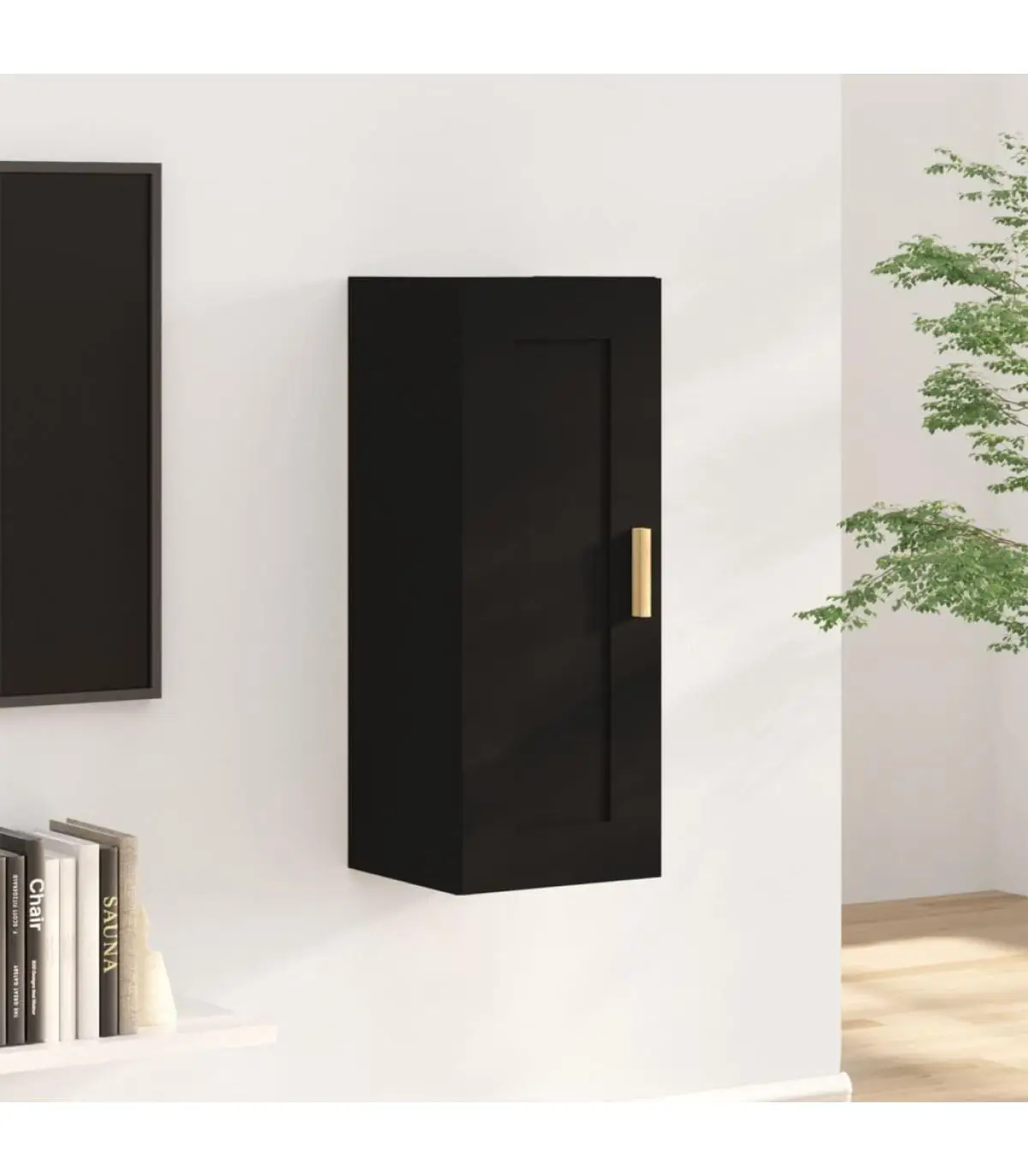 Black plywood wall cabinet shelves and shelves 35x34x90 cm