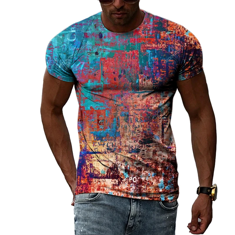 Summer Fashion Hip Hop Personality Graffiti Men T-shirt Interesting Harajuku Casual 3D Printing Short Sleeve O-neck Tees Tops