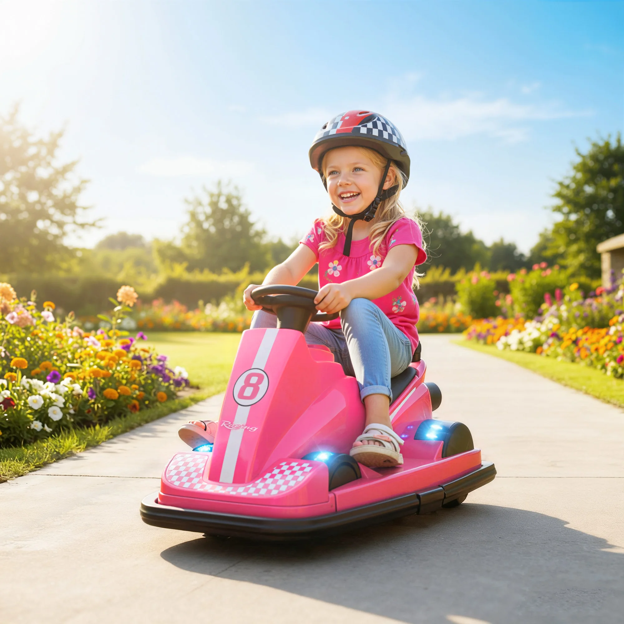 Kinder-Autoscooter mit 6-V-Batterie und leistungsstarkem Motor, 360°-Drehung °   Rotation, Musik, Lautsprecher, allmählicher Start, 2,5 km/h, geeignet für Kinder im Alter von 3–8 Jahren, 74 x 53 x 48