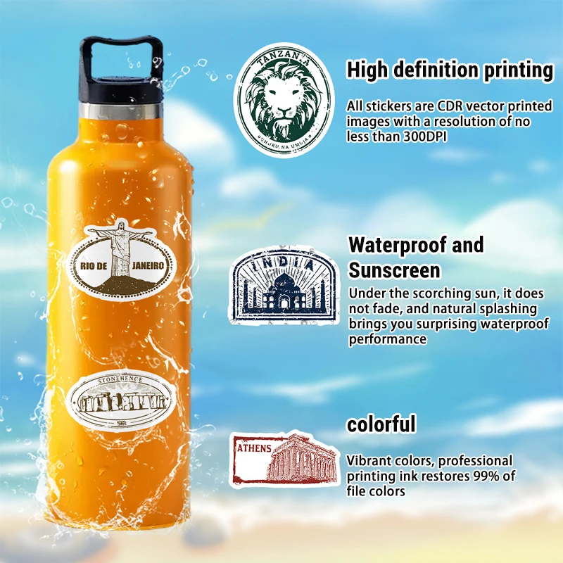 50 قطعة من ملصقات الطوابع العتيقة للسفر مناطق الريف العالمية الشهيرة ملصق معلق ديكور ملصق فينيل مقاوم للماء للأمتعة