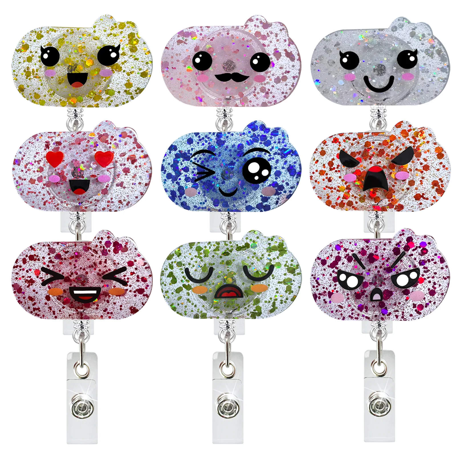 

Mood Emoticons Retractable Badge Reel Keychains Id Cards Holder Nurse Doctor Hospital Medical Workers Clips Badge Reels Brooches