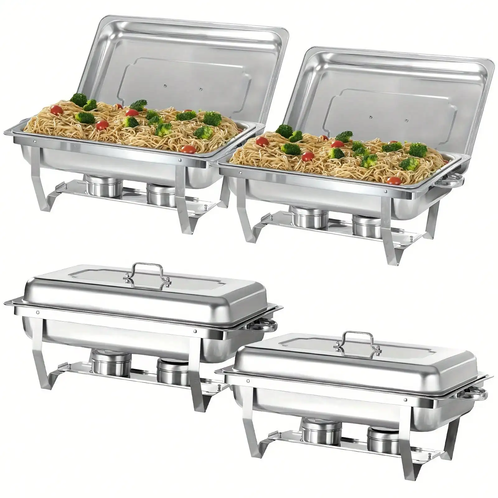 4 Packs 8QT Full Size Chafing Dish Buffet Set, Stainless Steel Food Warmer Kit With Lids, Food Pans, Water Pan And Fuel Holders For Restaurant Catering Parties Weddings