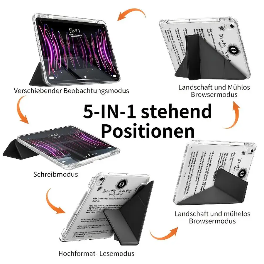 With Pen Slot Cover Tablet Case For Samsung Galaxy Tab S7 FE S8 S9 Plus A11 A8 A9 Plus S10 Lite Dark Aesthetic Death Note