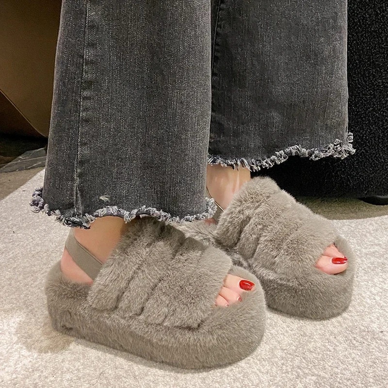 

Womens Slippers Shoes Winter Plush Warm Fashion Bedroom Non-slip Slides Thick Sole Girls' Flats Leisure Modern Soft Comfortable