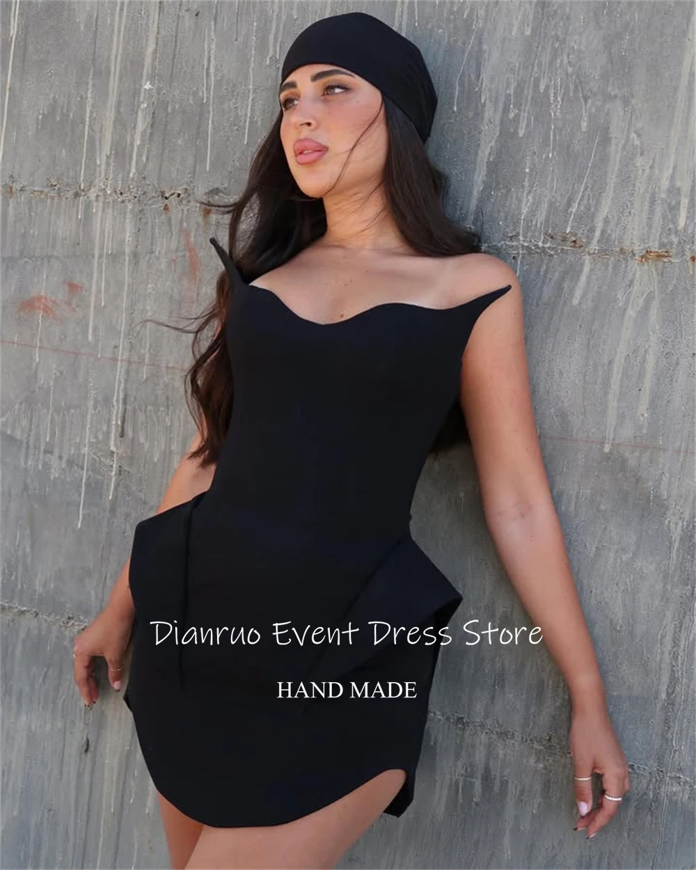 فستان Dianruo أنيق أسود للحفلات الراقصة فستان قصير بدون أكمام لحفلات العودة للوطن منفعل برباط من الخلف من فيستدوس دي بودا بارا فييستاس مخصص