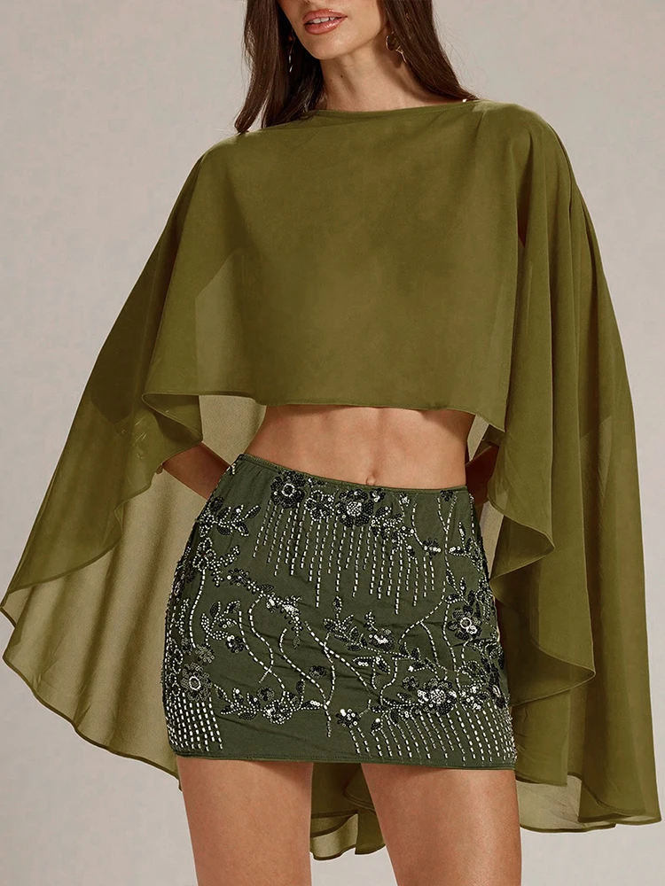 New Women Top Sheer Ponchos Fashion See Through Boat Neck Irregular High Low Cover Up Tops Mesh Beach Cover Ups Lady Streetwear