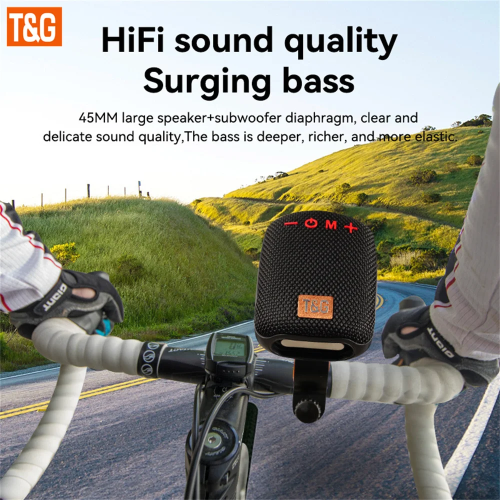 TG-392 مكبر صوت لاسلكي صغير للدراجة الخارجية، محمول، ميكروفون مدمج بدون استخدام اليدين يدعم المكالمات TWS AUX USB T