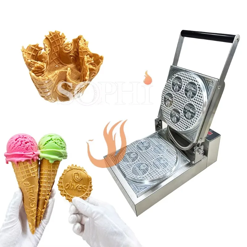 

Commercial Custom Mold Ice-cream Waffle Cone Machine Customized Mold Carved By CNC Personalized Logo Italian Gelato Waffle Maker