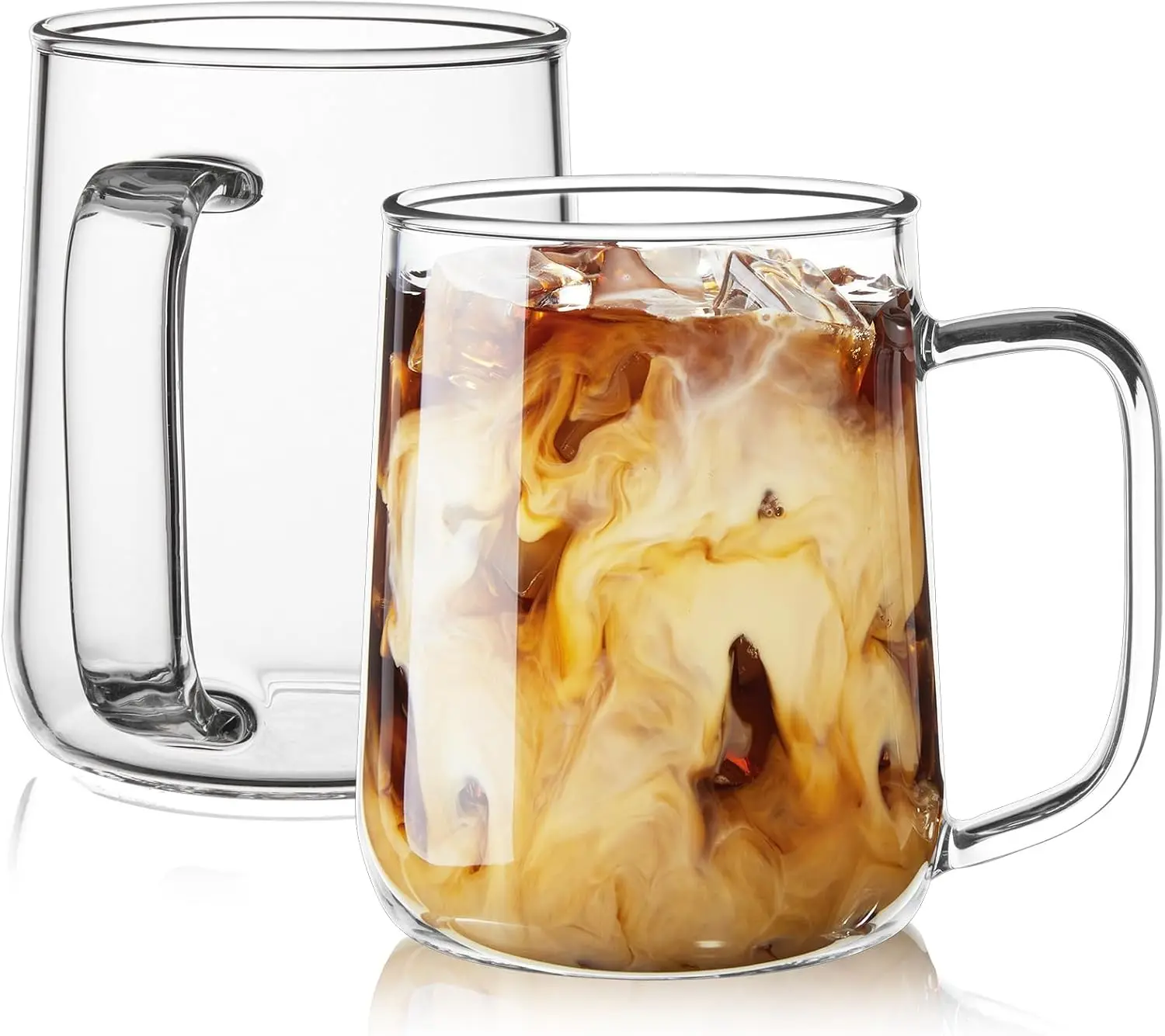 Conjunto de 2 Canecas de Café em Vidro Borossilicato Transparente, Capacidade de 16 oz para Bebidas Quentes/Frias, Laváveis na Máquina de Lavar Louça