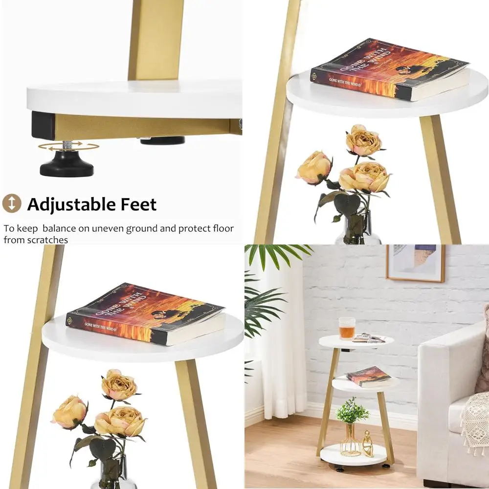 

Современный трехъярусный акцентный стол с металлическим каркасом, отделка из белого золота, идеально подходит для гостиной и спальни KTZ41M