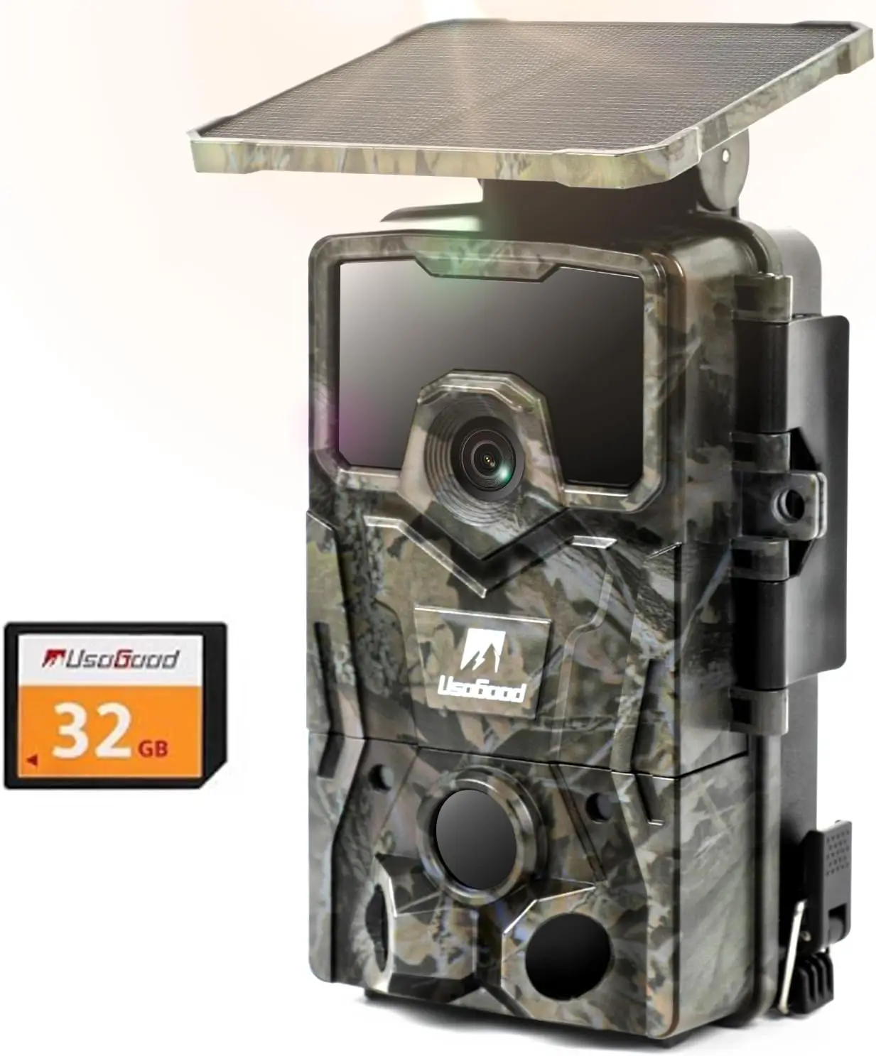 4K 48MP Solar Trail Camera with Night Vision, Motion-Activated Waterproof Hunting Camera, Built-in Battery, 32GB Memory Card