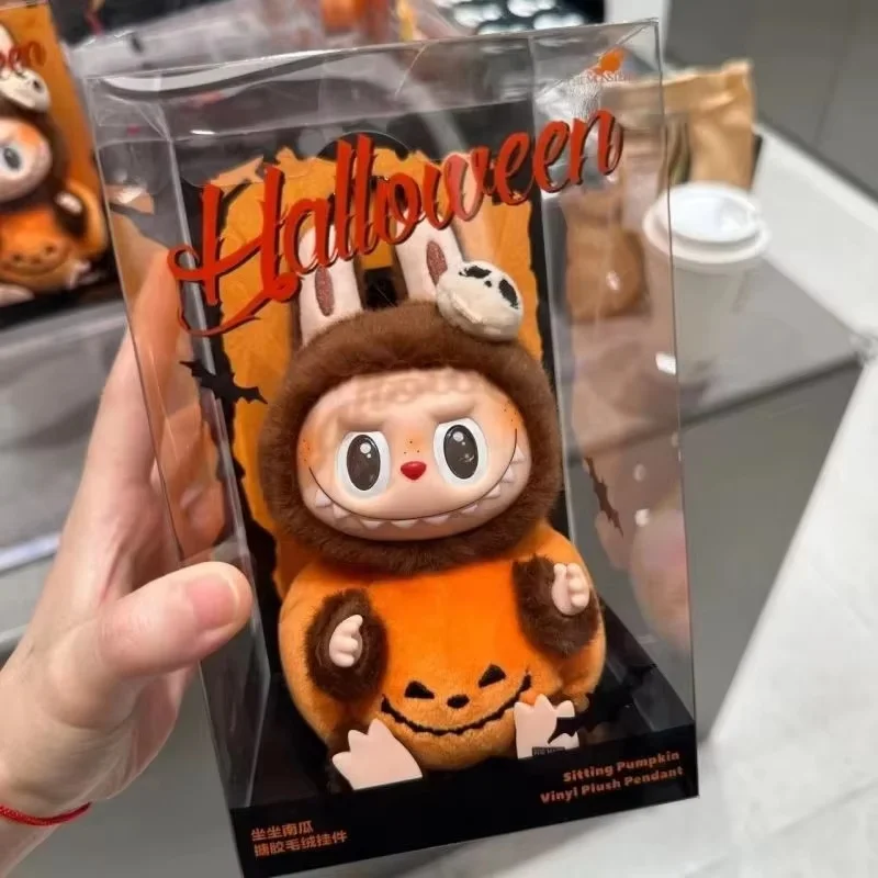 

New Hot Labubu Doll Replica The Monster Series Halloween Pumpkin Plush Labubu Doll Toy Model Keychain Pendant Kid Birthday Gifts